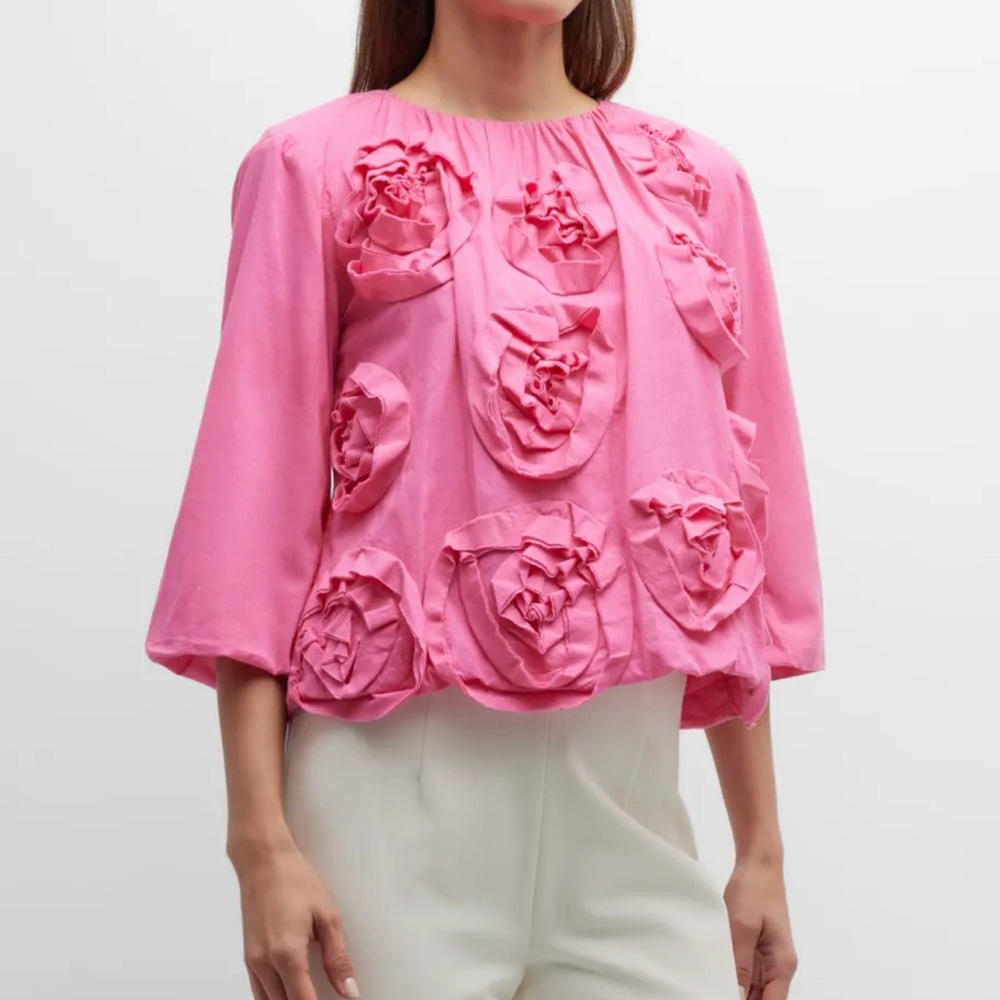 Frances Valentine Emily Ruched Floral Top Pink 1X NWT